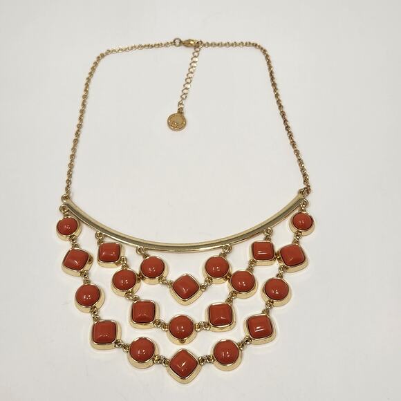 Liz Claiborne Gold Tone Collar Statement Necklace Orange Rhinestone Autumn Fall - Picture 3 of 6